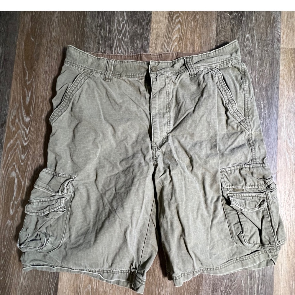 Carbon Cargo Shorts Mens 36 Green Ripstop Cotton Multi Pocket Utility Outdoor
